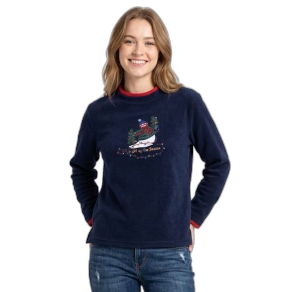 C&B Navy Snowman Christmas Grandmacore LS Vintage Fleece Sweatshirt Size LP
